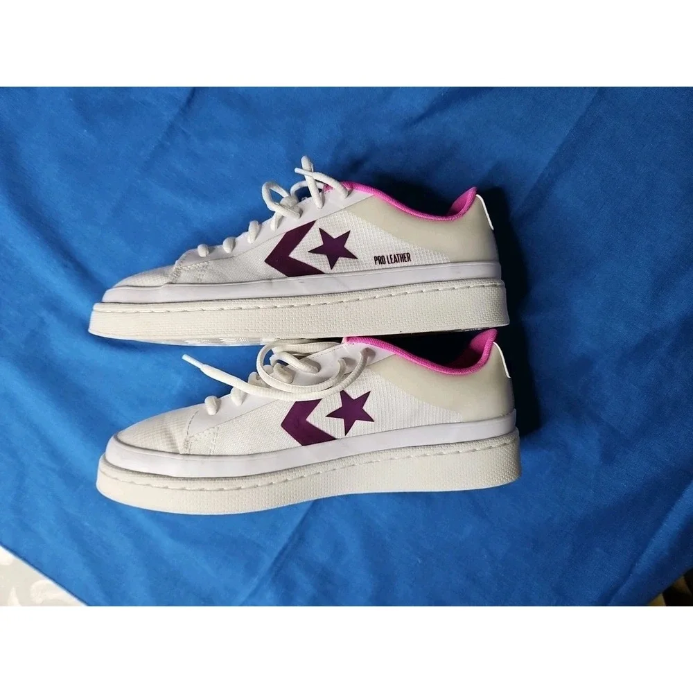 Converse Pro Leather Ox Sneakers White Purple Pink Unisex Men 7 Women 8.5 NEW - Picture 6 of 11